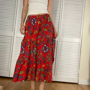 Vintage Tiered Floral Red Skirt